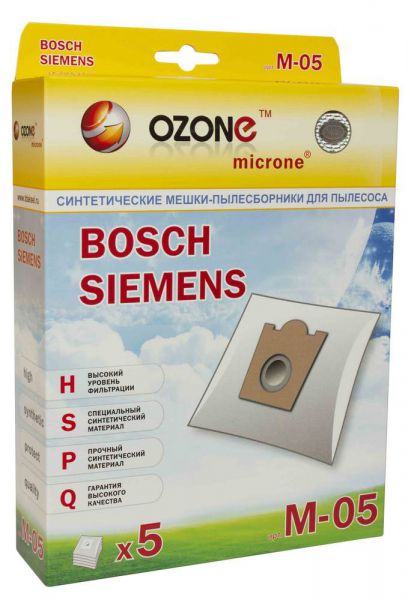 Пылесборник Ozone micron M-05 для Bosch ,синтетические, 5шт двухслойные, 5 шт.